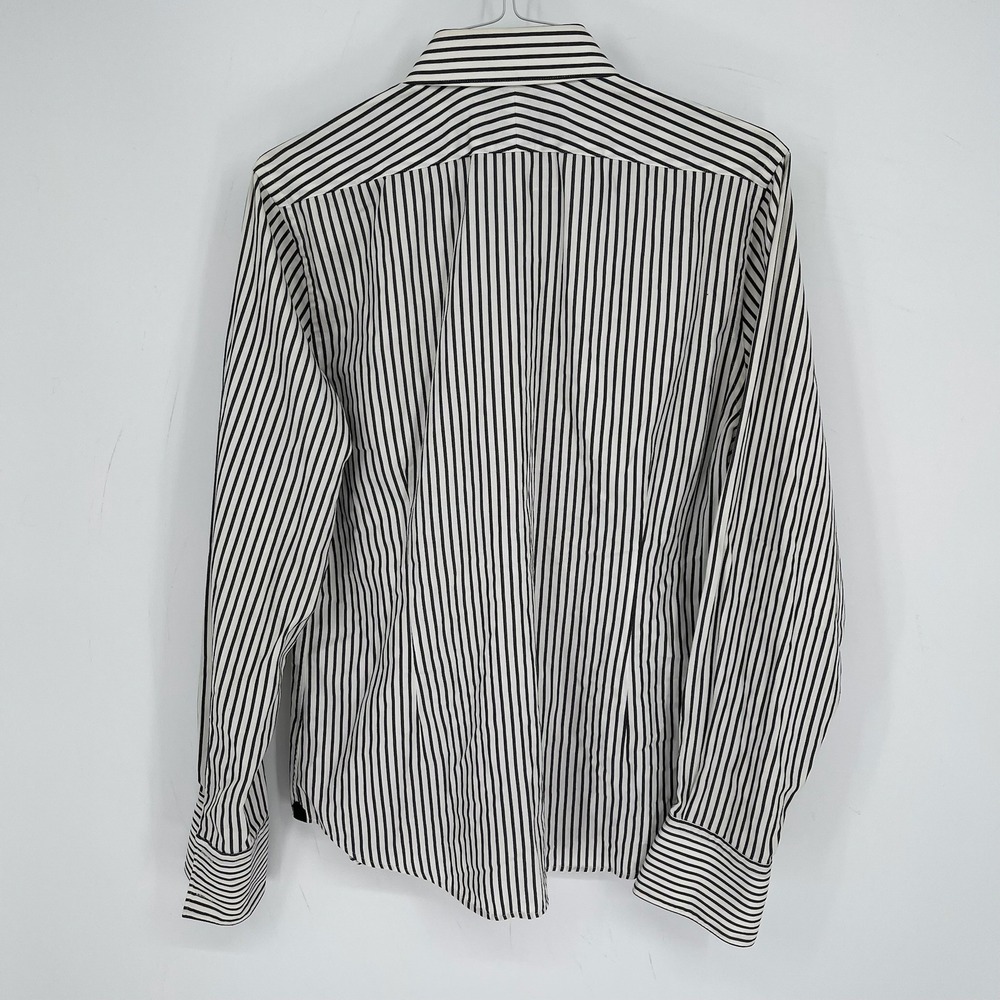 Express Y2K Men's White Black Striped Fitted Long Sleeve Button Up Shirt Size L - Picture 3 of 5